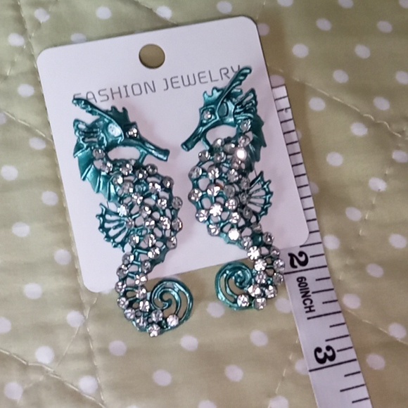New Blue Rhinestone Seahorse Earrings - Picture 5 of 6